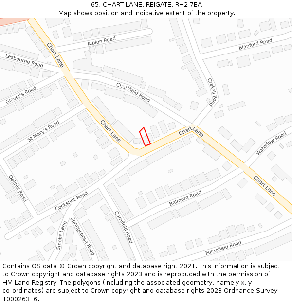 65, CHART LANE, REIGATE, RH2 7EA: Location map and indicative extent of plot