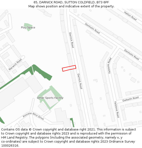 65, DARNICK ROAD, SUTTON COLDFIELD, B73 6PF: Location map and indicative extent of plot