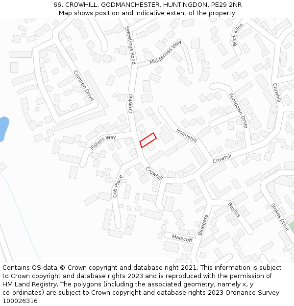 66, CROWHILL, GODMANCHESTER, HUNTINGDON, PE29 2NR: Location map and indicative extent of plot