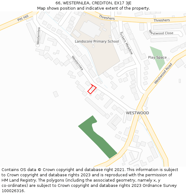 66, WESTERNLEA, CREDITON, EX17 3JE: Location map and indicative extent of plot