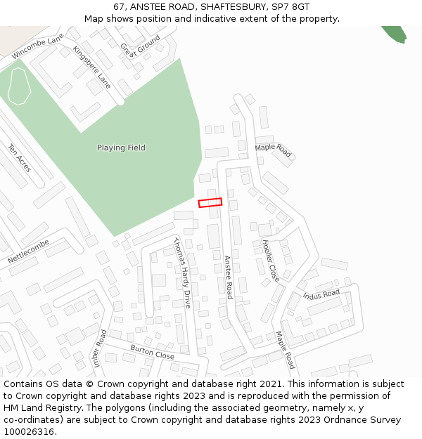 67, ANSTEE ROAD, SHAFTESBURY, SP7 8GT: Location map and indicative extent of plot