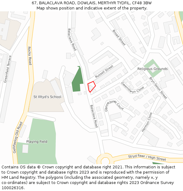 67, BALACLAVA ROAD, DOWLAIS, MERTHYR TYDFIL, CF48 3BW: Location map and indicative extent of plot