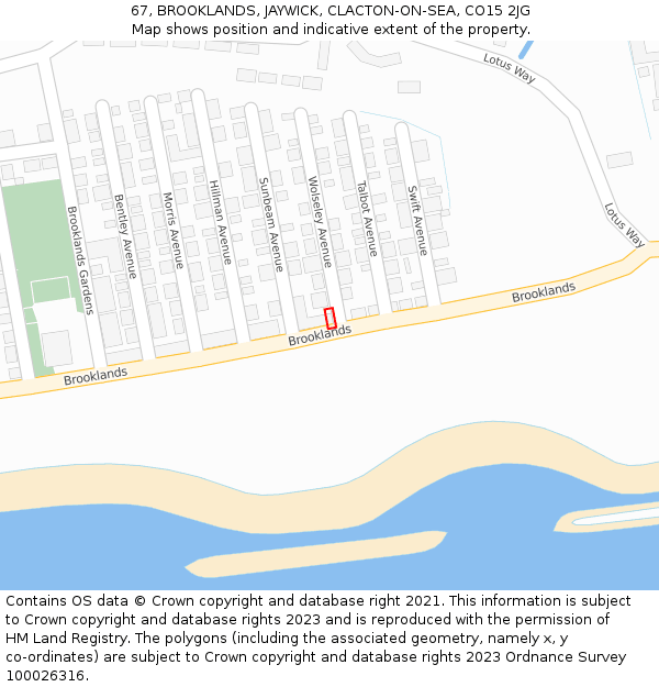 67, BROOKLANDS, JAYWICK, CLACTON-ON-SEA, CO15 2JG: Location map and indicative extent of plot