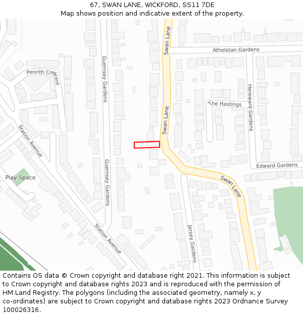 67, SWAN LANE, WICKFORD, SS11 7DE: Location map and indicative extent of plot