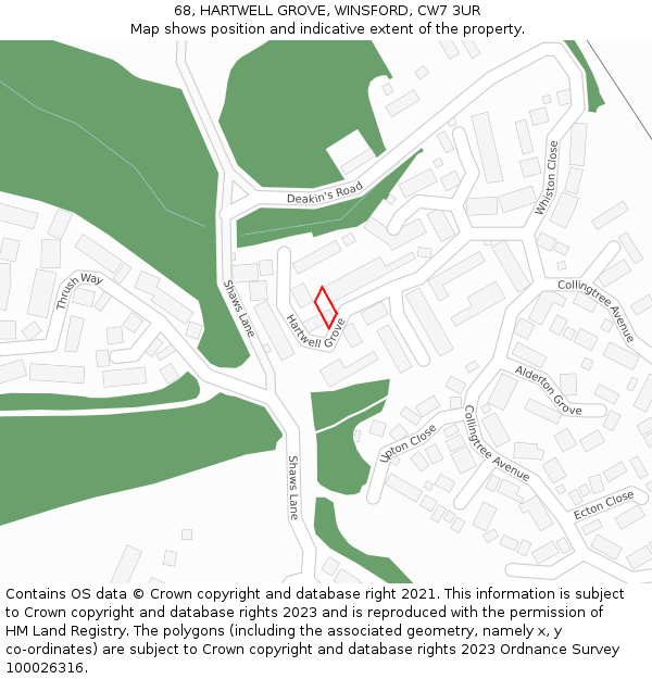 68, HARTWELL GROVE, WINSFORD, CW7 3UR: Location map and indicative extent of plot