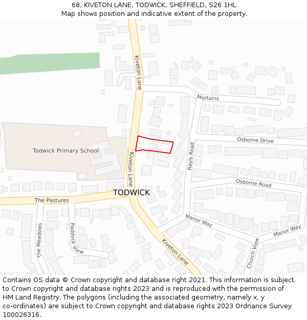 68, KIVETON LANE, TODWICK, SHEFFIELD, S26 1HL: Location map and indicative extent of plot