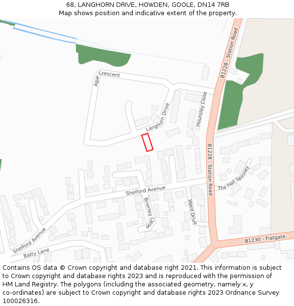 68, LANGHORN DRIVE, HOWDEN, GOOLE, DN14 7RB: Location map and indicative extent of plot