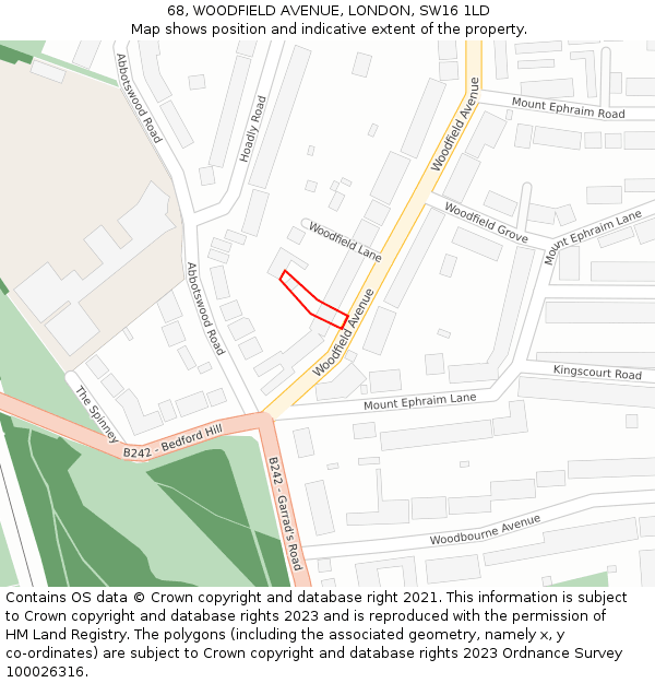 68, WOODFIELD AVENUE, LONDON, SW16 1LD: Location map and indicative extent of plot