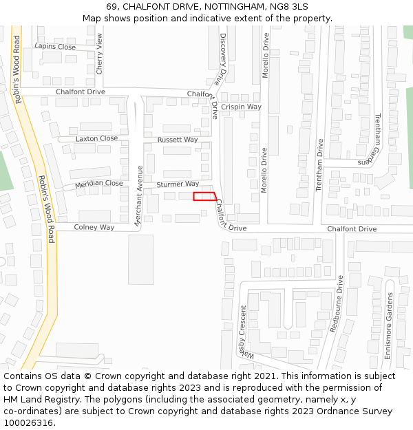 69, CHALFONT DRIVE, NOTTINGHAM, NG8 3LS: Location map and indicative extent of plot