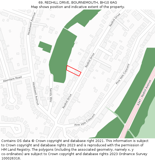 69, REDHILL DRIVE, BOURNEMOUTH, BH10 6AG: Location map and indicative extent of plot