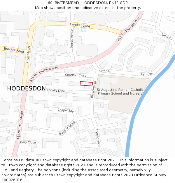 69, RIVERSMEAD, HODDESDON, EN11 8DP: Location map and indicative extent of plot