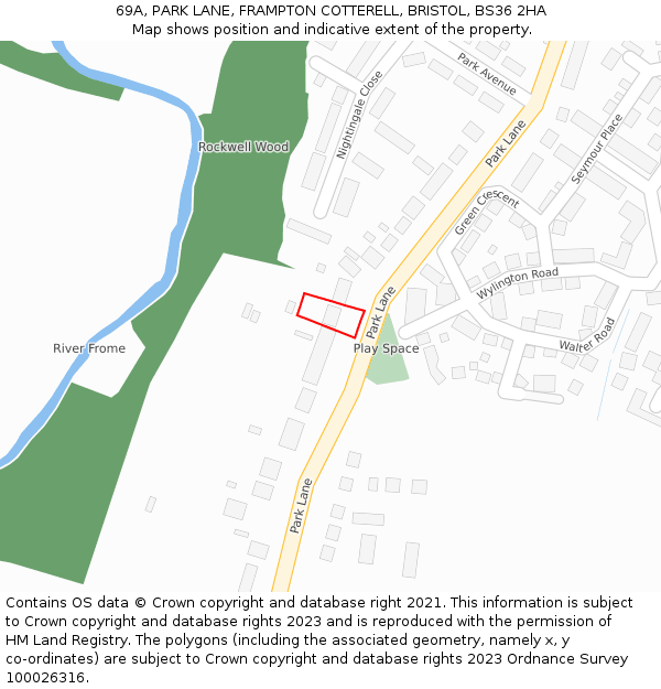 69A, PARK LANE, FRAMPTON COTTERELL, BRISTOL, BS36 2HA: Location map and indicative extent of plot