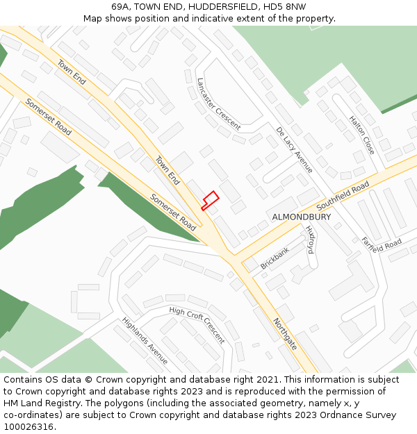 69A, TOWN END, HUDDERSFIELD, HD5 8NW: Location map and indicative extent of plot