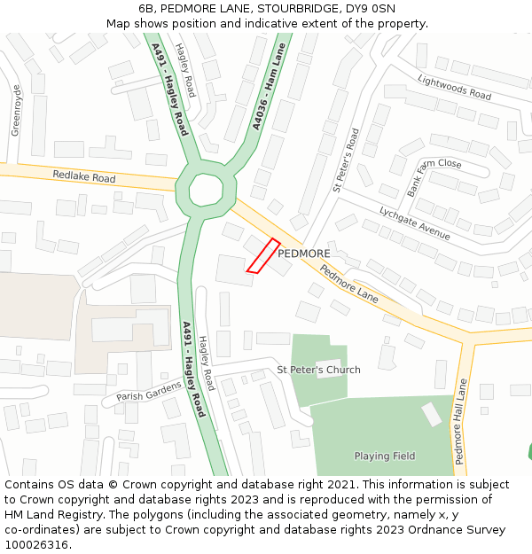 6B, PEDMORE LANE, STOURBRIDGE, DY9 0SN: Location map and indicative extent of plot