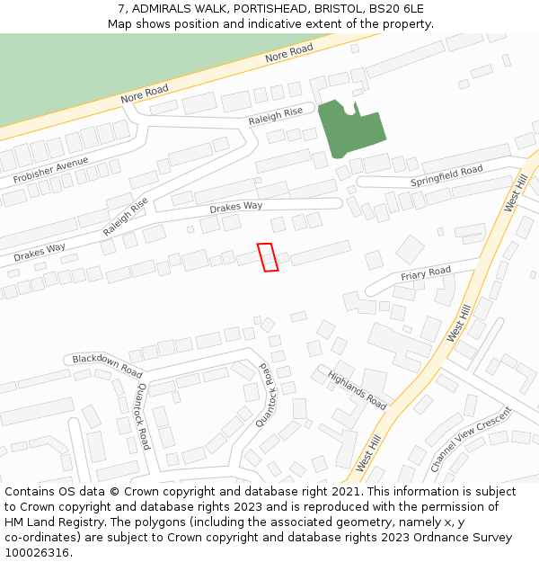 7, ADMIRALS WALK, PORTISHEAD, BRISTOL, BS20 6LE: Location map and indicative extent of plot