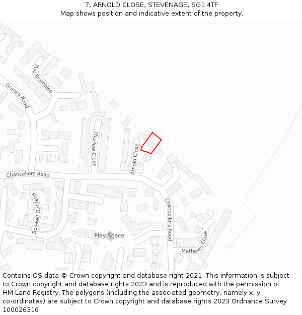 7, ARNOLD CLOSE, STEVENAGE, SG1 4TF: Location map and indicative extent of plot