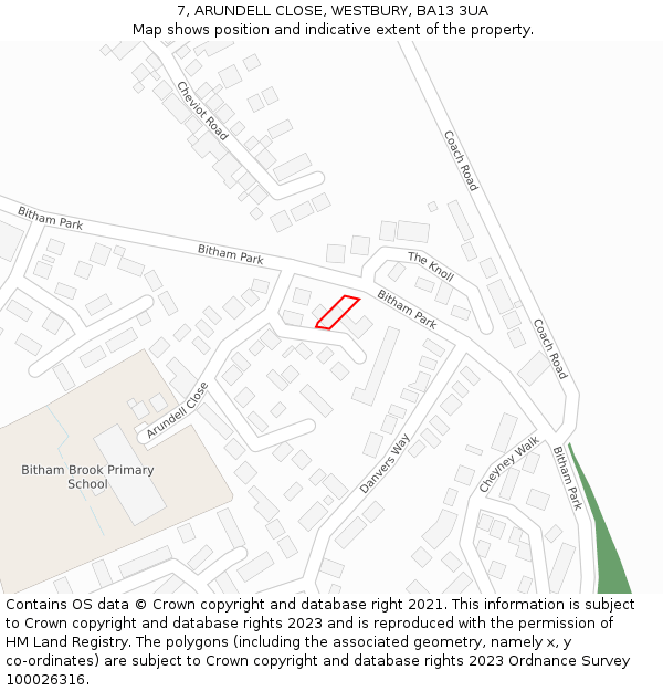 7, ARUNDELL CLOSE, WESTBURY, BA13 3UA: Location map and indicative extent of plot