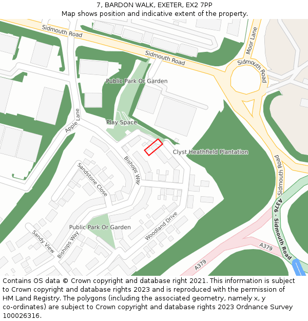 7, BARDON WALK, EXETER, EX2 7PP: Location map and indicative extent of plot