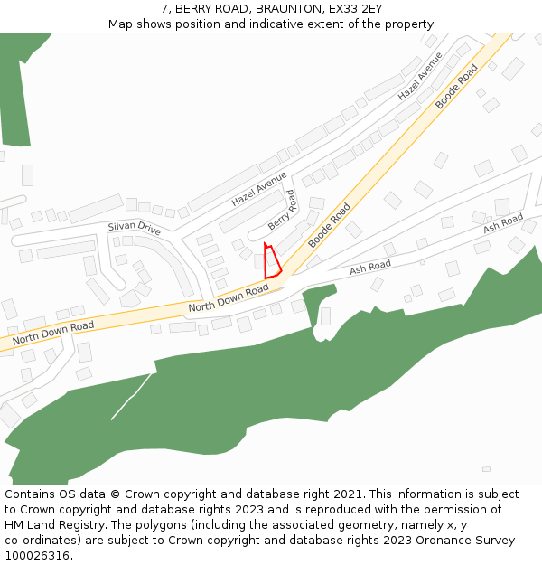 7, BERRY ROAD, BRAUNTON, EX33 2EY: Location map and indicative extent of plot