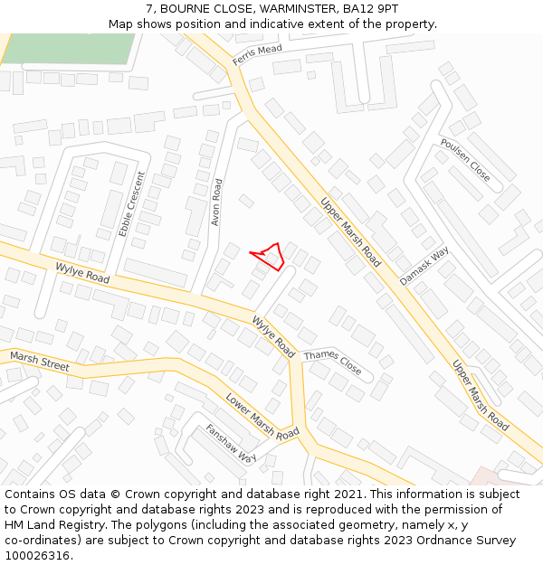 7, BOURNE CLOSE, WARMINSTER, BA12 9PT: Location map and indicative extent of plot