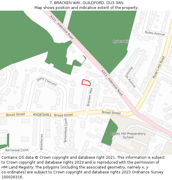 7, BRACKEN WAY, GUILDFORD, GU3 3AN: Location map and indicative extent of plot