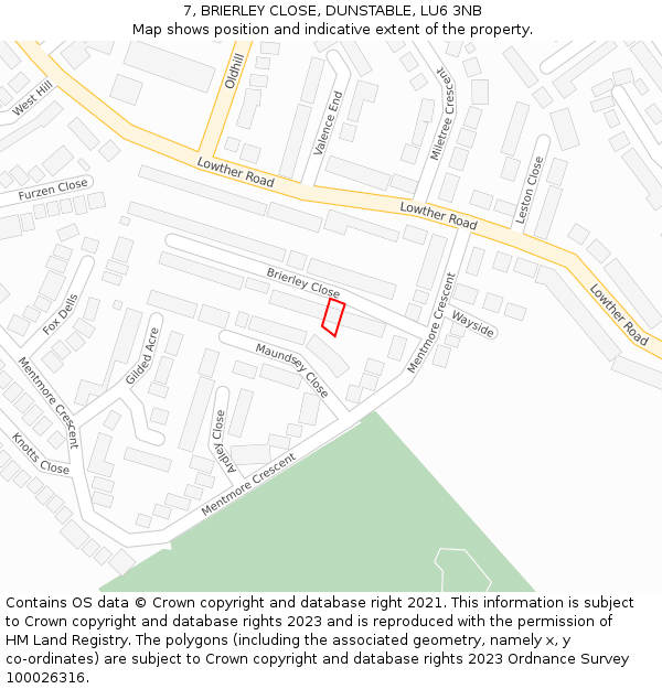 7, BRIERLEY CLOSE, DUNSTABLE, LU6 3NB: Location map and indicative extent of plot