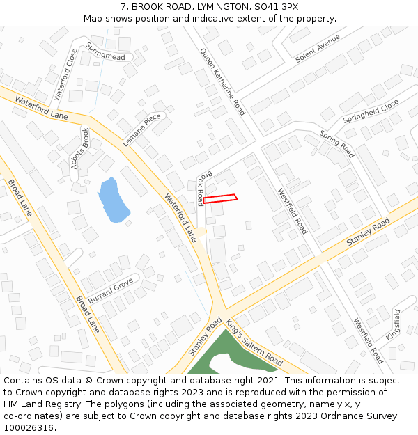 7, BROOK ROAD, LYMINGTON, SO41 3PX: Location map and indicative extent of plot