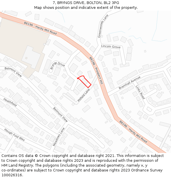 7, BRYNGS DRIVE, BOLTON, BL2 3PG: Location map and indicative extent of plot