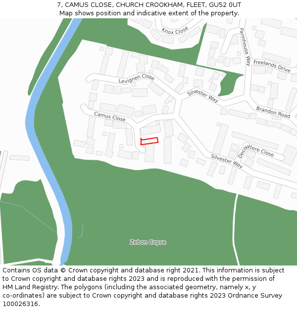 7, CAMUS CLOSE, CHURCH CROOKHAM, FLEET, GU52 0UT: Location map and indicative extent of plot