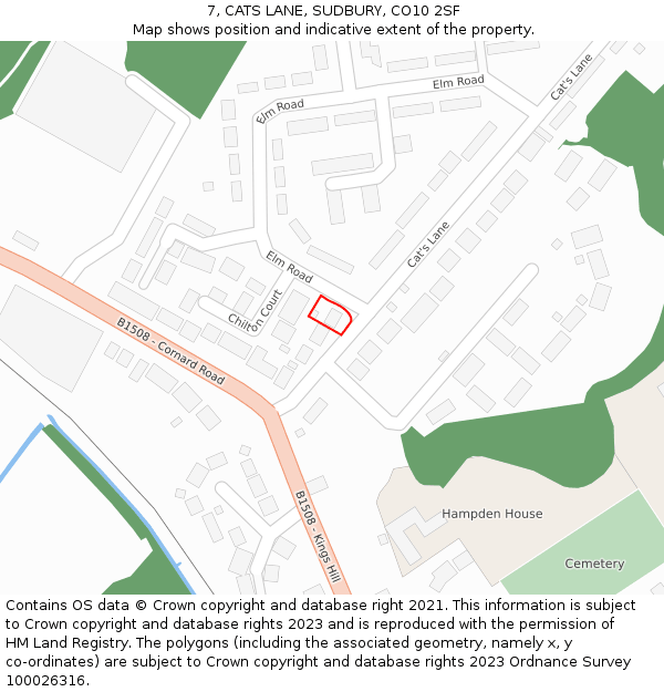 7, CATS LANE, SUDBURY, CO10 2SF: Location map and indicative extent of plot