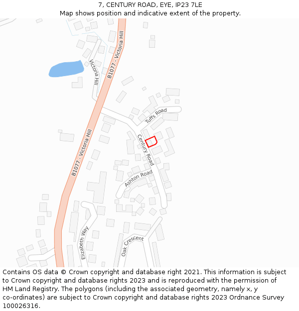 7, CENTURY ROAD, EYE, IP23 7LE: Location map and indicative extent of plot