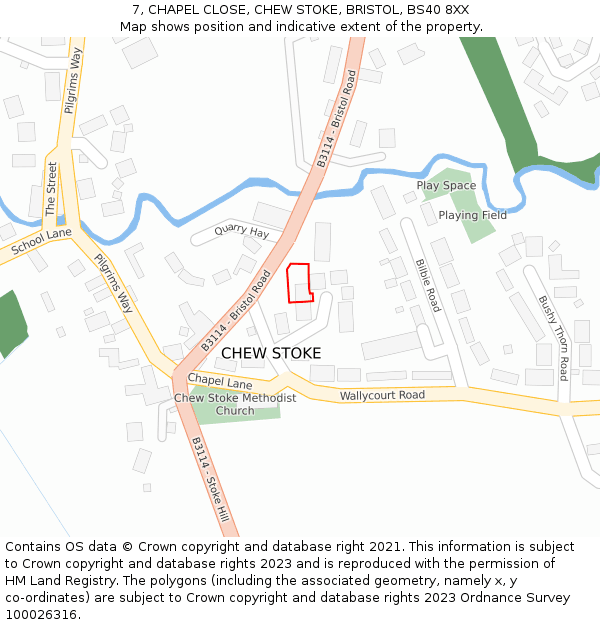 7, CHAPEL CLOSE, CHEW STOKE, BRISTOL, BS40 8XX: Location map and indicative extent of plot