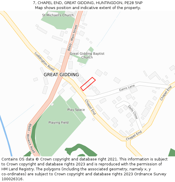 7, CHAPEL END, GREAT GIDDING, HUNTINGDON, PE28 5NP: Location map and indicative extent of plot