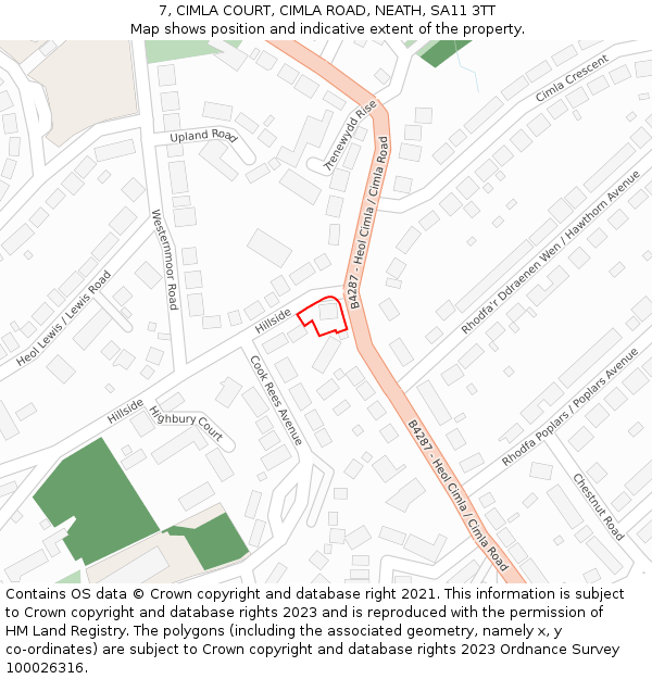 7, CIMLA COURT, CIMLA ROAD, NEATH, SA11 3TT: Location map and indicative extent of plot