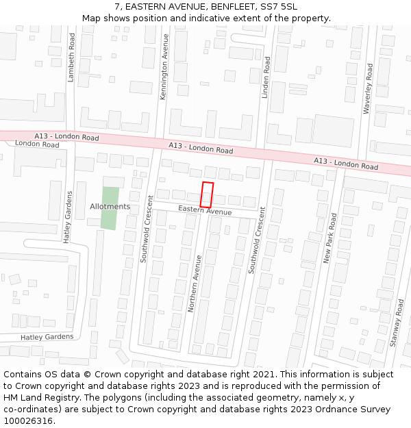 7, EASTERN AVENUE, BENFLEET, SS7 5SL: Location map and indicative extent of plot