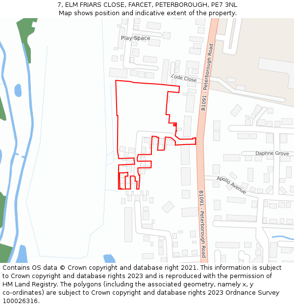 7, ELM FRIARS CLOSE, FARCET, PETERBOROUGH, PE7 3NL: Location map and indicative extent of plot