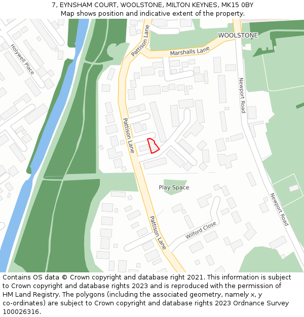 7, EYNSHAM COURT, WOOLSTONE, MILTON KEYNES, MK15 0BY: Location map and indicative extent of plot