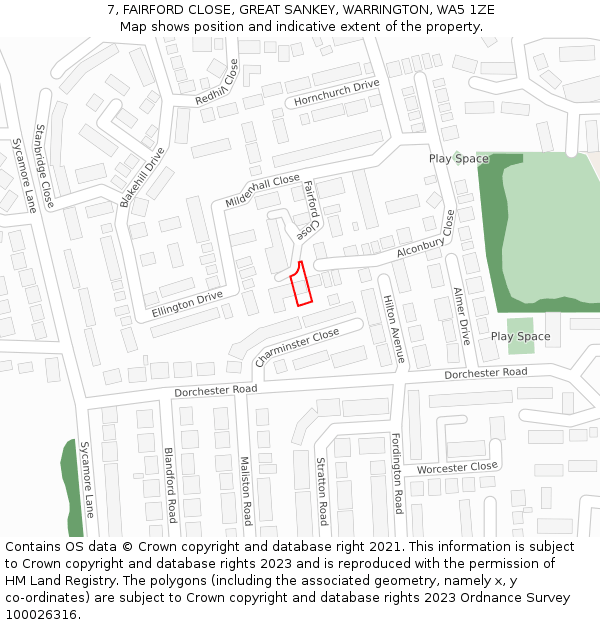 7, FAIRFORD CLOSE, GREAT SANKEY, WARRINGTON, WA5 1ZE: Location map and indicative extent of plot