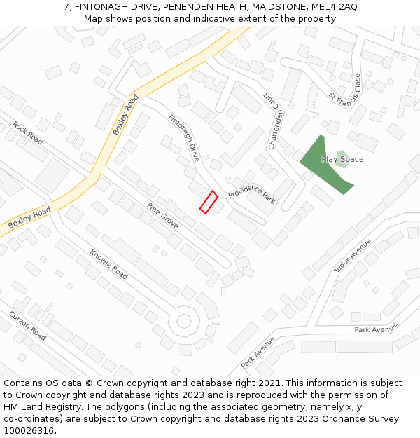 7, FINTONAGH DRIVE, PENENDEN HEATH, MAIDSTONE, ME14 2AQ: Location map and indicative extent of plot