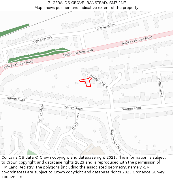 7, GERALDS GROVE, BANSTEAD, SM7 1NE: Location map and indicative extent of plot