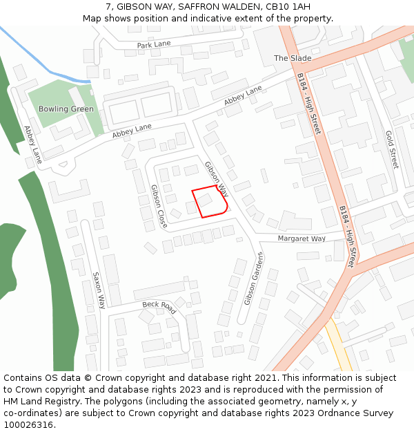 7, GIBSON WAY, SAFFRON WALDEN, CB10 1AH: Location map and indicative extent of plot