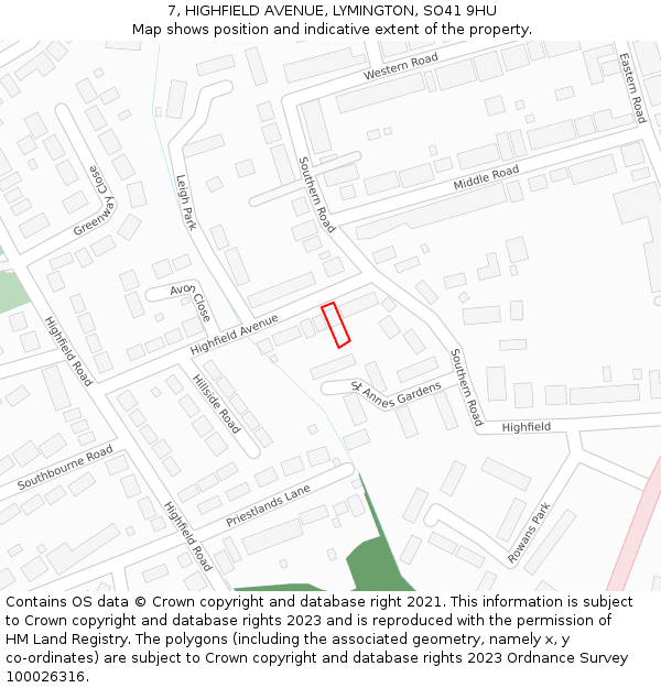 7, HIGHFIELD AVENUE, LYMINGTON, SO41 9HU: Location map and indicative extent of plot