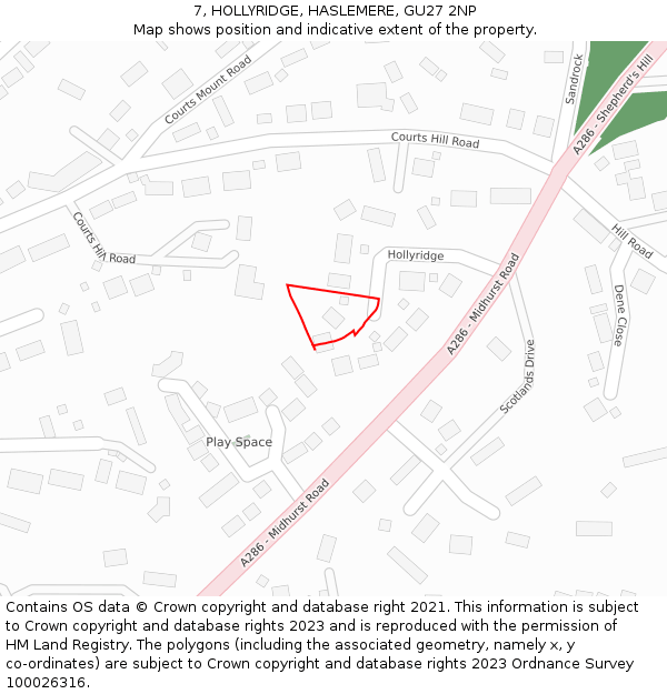 7, HOLLYRIDGE, HASLEMERE, GU27 2NP: Location map and indicative extent of plot