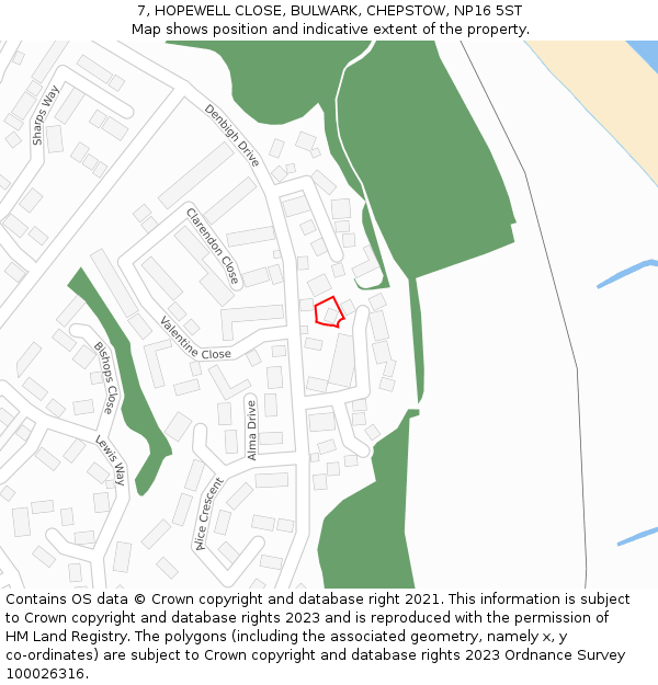 7, HOPEWELL CLOSE, BULWARK, CHEPSTOW, NP16 5ST: Location map and indicative extent of plot