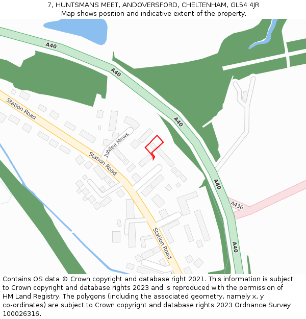 7, HUNTSMANS MEET, ANDOVERSFORD, CHELTENHAM, GL54 4JR: Location map and indicative extent of plot