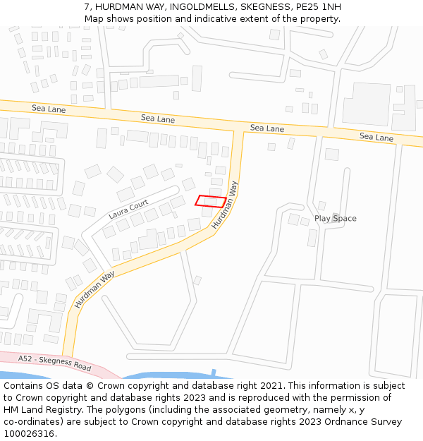 7, HURDMAN WAY, INGOLDMELLS, SKEGNESS, PE25 1NH: Location map and indicative extent of plot