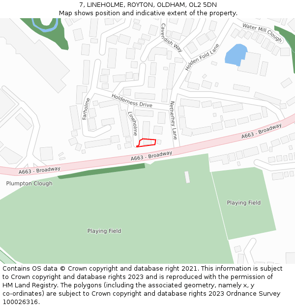 7, LINEHOLME, ROYTON, OLDHAM, OL2 5DN: Location map and indicative extent of plot