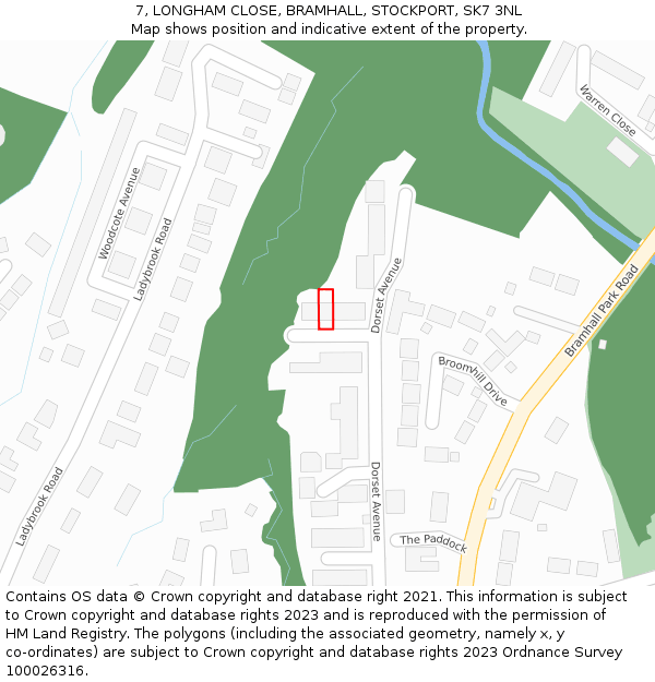 7, LONGHAM CLOSE, BRAMHALL, STOCKPORT, SK7 3NL: Location map and indicative extent of plot