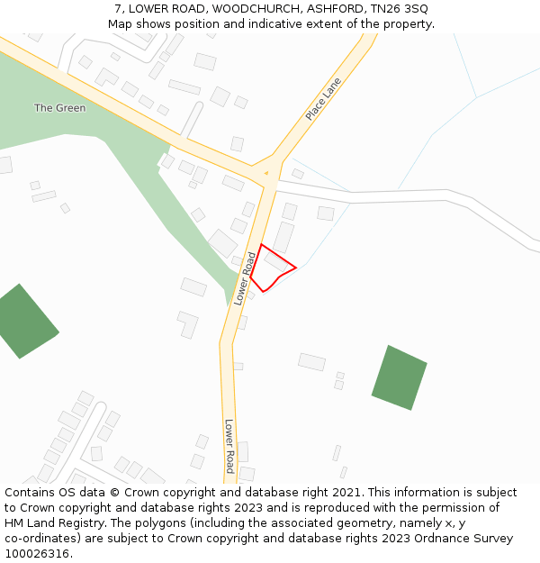 7, LOWER ROAD, WOODCHURCH, ASHFORD, TN26 3SQ: Location map and indicative extent of plot