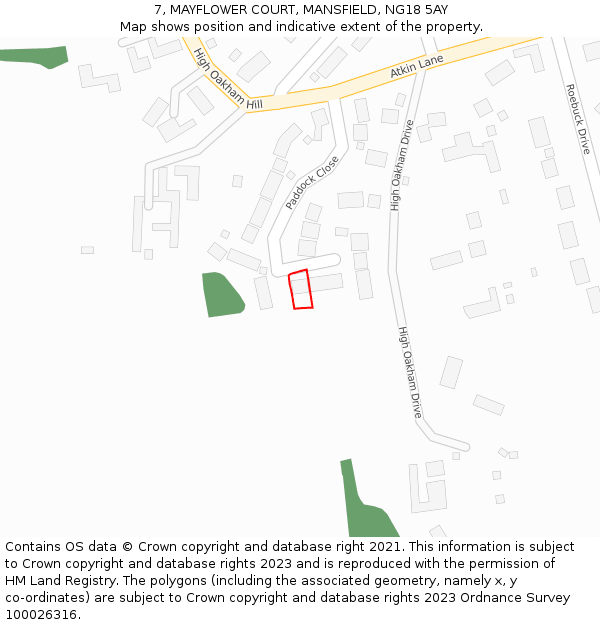 7, MAYFLOWER COURT, MANSFIELD, NG18 5AY: Location map and indicative extent of plot